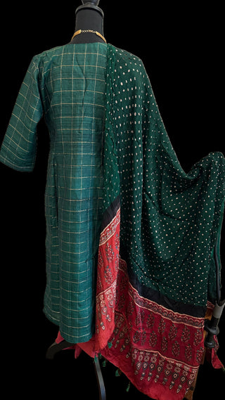 Tussar salwar set with gajji silk Bandhani dupatta online usa 
