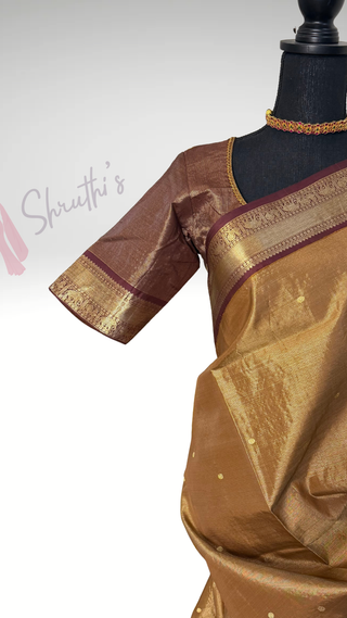 Bridal Vairaoosi Tissue Gold brown kanjivaram silk saree with stitched Indian wedding muhurtam silk bridal blouse online shopping usa Diwali