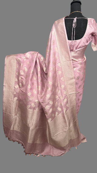 Pastel Pink Pure Beneras silver zari tissue silk saree online shopping with stitched blouse usa