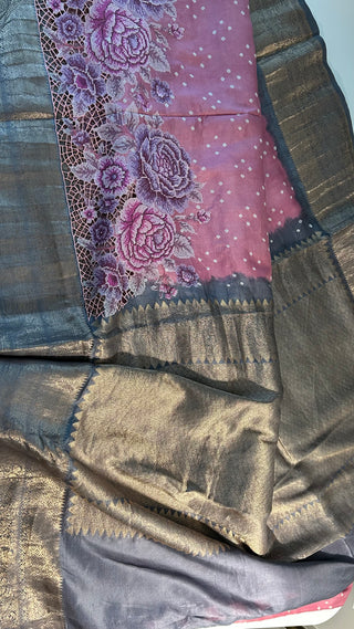 Pure Bandhej Kanjivaram pastel pink Embroidered Silk Saree pure silk saree silk finish with stitched blouse Partywear pooja wear ready to ship Saree USA
