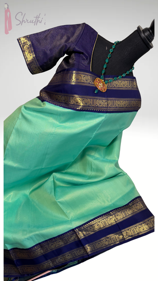 Turquiose Green Gold zari pure traditional pure kanchi pattu saree handwoven vaira oosi kanchi pattu saree fine weave kanchi pattu bridal