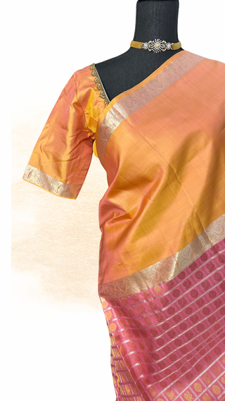 Pure HandloomKanjivaram silk pastel  saree with hand embroidered blouse