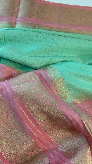 Handloom Pastel’s Georgette checks  Beneras silk saree with stitched blouse  online shopping Partywear