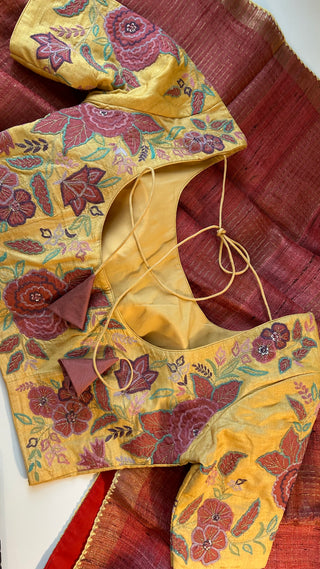Salmon pink saree Handloom silk Tussar with embroidery silk blouses zari borders and fine checks Partywear bridesmaids