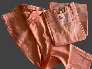 Blush Peach Chanderi Silk Salwar Set with Gold Zari Buttas – Traditional Indian Outfit Online USA