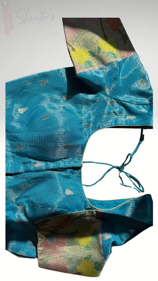 Pastel Blue Zari Kota zari sleeve Blouse  Readymade Blouse with Ready to Ship Online USA