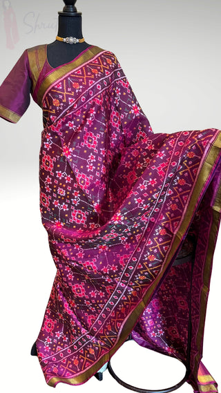 Pure Patola Silk Saree ikat blouse stitched blouse Partywear pooja wear ready to ship Saree USA altered to fit