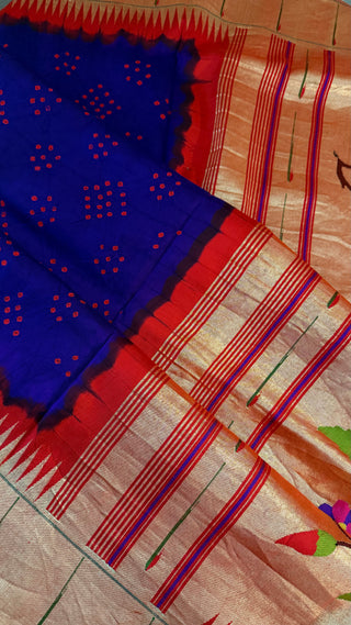 Blue Bandhani  Paithani silk saree online usa paithani sarees usa comes with stitched blouse