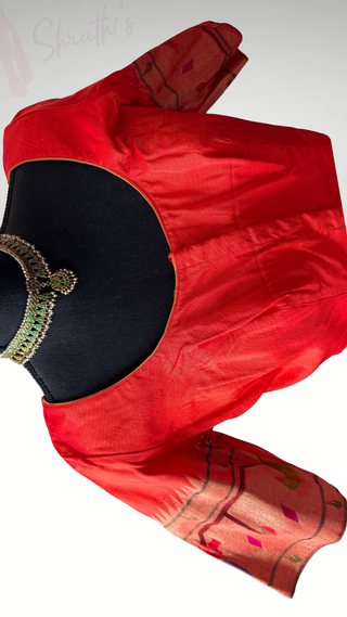 Red silk blouse Gold pure zari Paithani blouse online usa silk blouses ready to wear online shopping blouse online (Copy)