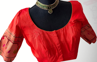 Red silk blouse Gold pure zari Paithani blouse online usa silk blouses ready to wear online shopping blouse online (Copy)