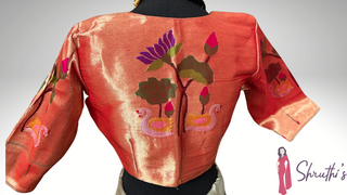 Red pure zari Paithani blouse online usa silk blouses ready to wear online shopping bandhani blouse online