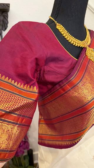 Pure Ven pattu saree White Cream and Red  pure zari kanjivaram silk saree with prestitched blouse