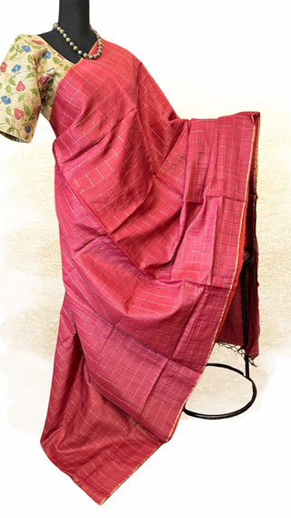 Pink pure tussar silk with Kalamkari blouse silk blouses Partywear Indian saree usa