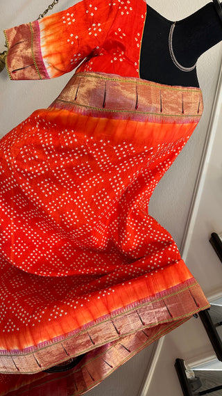 Orange Bandhani  Paithani silk saree online usa paithani sarees usa comes with stitched blouse