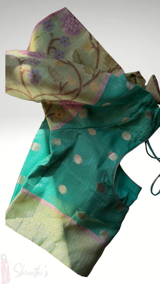 Pastel Green Zari Kota zari sleeveless Blouse  Readymade Blouse with Ready to Ship Online USA
