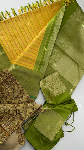 Pure twill kanjivaram silk saree online with two stitched blouse hand embroidered blouse  one of a kind elegant easy drape twill silk saree online shopping