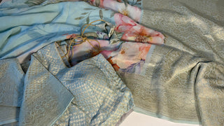 Floral Georgette Beneras Pastel silk saree pure silk beneras border pallu online