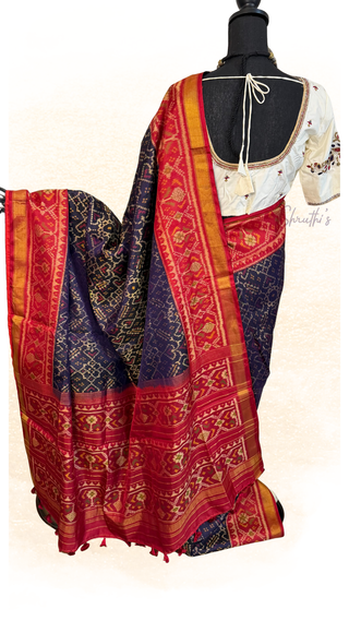 pure patola silk saree with  silk finish pallu with Embriodered prestitched blouse