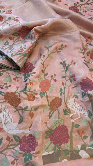 Pure pink silk brocade  silk pure embroidered silk handwoven