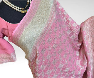 Pure Georgette Beneras Pastel pink silk saree pure silk border pallu