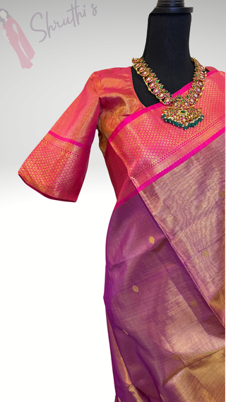 Bridal Vairaoosi Tissue kanjivaram silk saree with stitched Indian wedding muhurtam silk bridal blouse online shopping usa Diwali