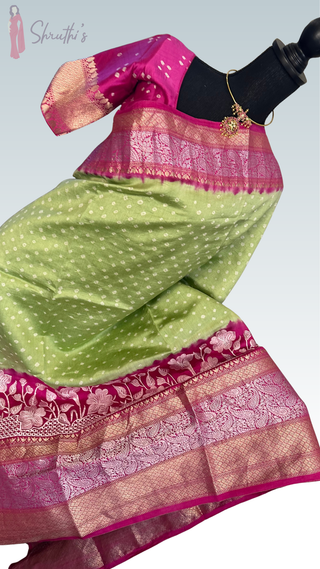Pure Bandhej Embroidered Silk Saree pure silk saree silk finish with stitched blouse Partywear pooja wear ready to ship Saree USA