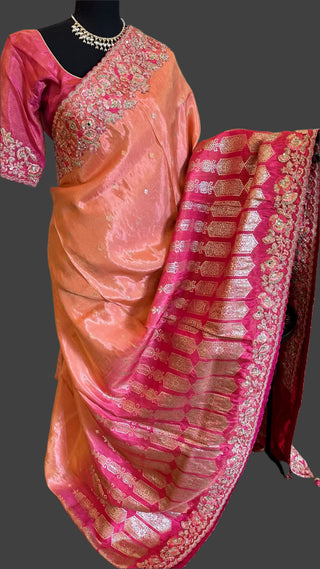 Pink Georgette saree  silk saree embroidered border online