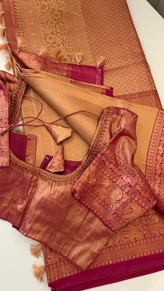 Kalyana pattu wedding gold Handloom Kanjivaram Gold Brocade Pure silk pattumuhurtam saree pure zari Kanjivaram silk saree with prestitched blouse embroidered blouse