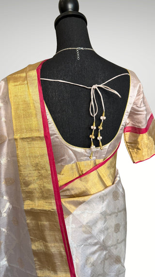 Tissue Gold Chanderi pastel tissue silk saree with pen hand embroidered silk blouse
