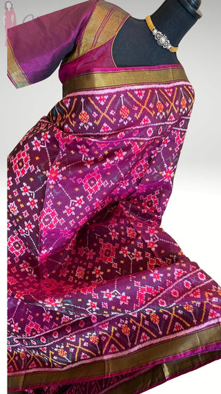 Pure Patola Silk Saree ikat blouse stitched blouse Partywear pooja wear ready to ship Saree USA altered to fit