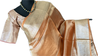 Pure Double Tissue katan Gold Organza silk saree with blouse online shopping usa
