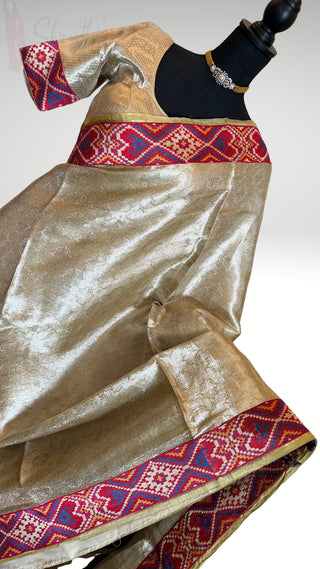 Handloom  Kora Kanjivaram silver tissue saree online shopping with prestitched blouse usa