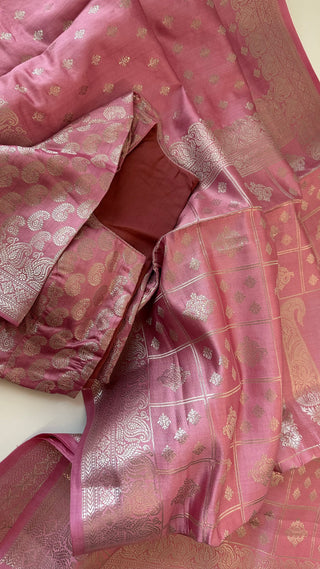 Chinya silk with silver zari with stitched blouses