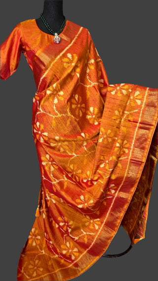 Mustard Gold  double shade patola silk saree with raw silk finish pallu with prestitched blouse