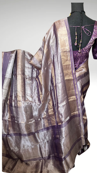 Pure Royal Purple pure  Tissue beneras soft organza silk saree with blouse online shopping usa