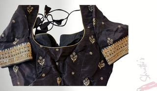 Pure silk Embriodered black blouses stitched online USA