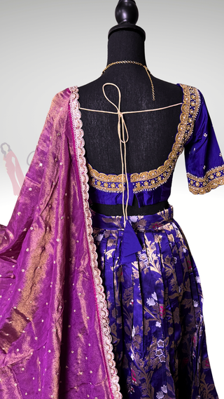 Pure brocade silk Pavadai Langa pure dupatta Dhavani  pavadai lehenga with stitched blouse online USA