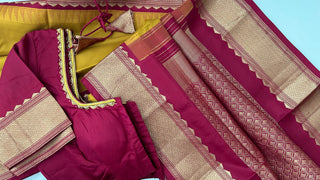 Pure   kanjivaram mustard  silk saree with prestitched blouse