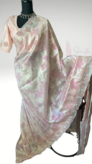 Organza  TissueEmbroidered printed with stitched blouse - party wear Organza