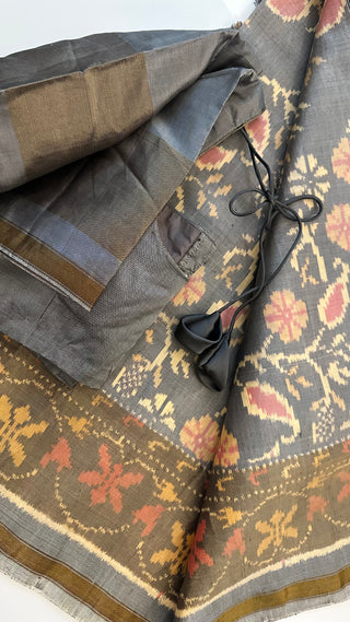 Grey double weave Rajkot patola silk saree with stitched blouse Partywear saree elegant easy drape saree