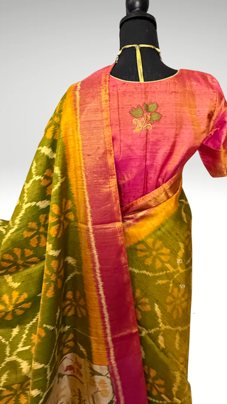 Patola Silk Saree pure silk saree raw silk finish with stitched blouse Partywear pooja wear ready to ship Saree USA