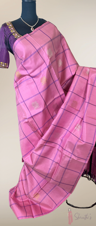 Lotus Pink Kanjivaram silk saree with stitched Hand Embroidered pure silver zari Gold zari Indian wedding muhurtam silk bridal blouse online shopping usa