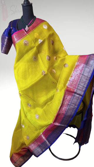 Pure Handloomlight olive green beneras organza saree stitched blouse saree online
