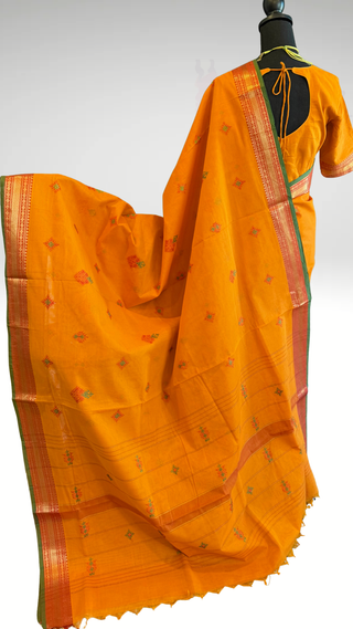 Handloom pure cotton saree with stitched blouse ready to wear saree online USA