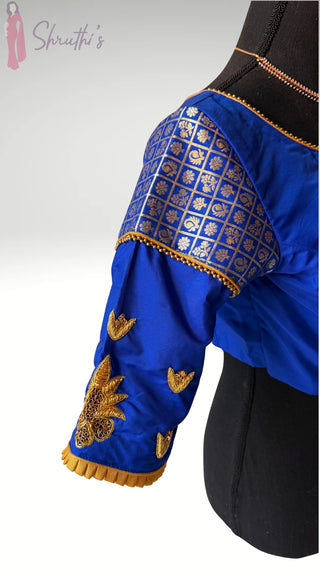 Blue Embroidered silk blouse stitched blouse online usa silk blouses ready to wear online shopping blouse online