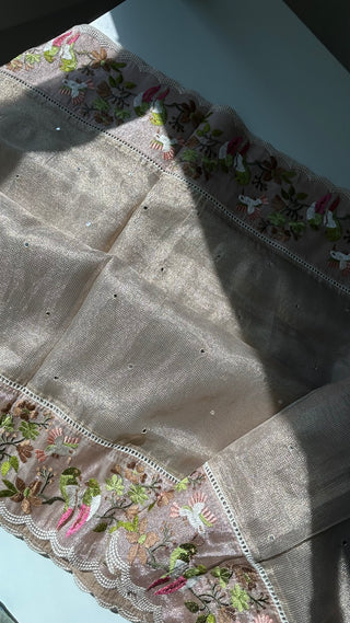 Pure Tissue zari kota gold embroidery handwoven pure silk saree stitched blouse saree readymade online USA