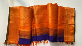 Blue Kanjivaram pattu  saree   Handwoven silk saree with stitched  blouse Hand embroidered gemstone blouse