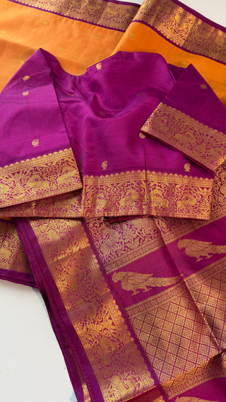 Pure kanjivaram vintage small border Orange purple  Kanchi pattu saree gold silver zari Indian wedding saree pure silk saree with stitched blouse usa online shopping