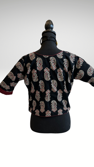 Black Indian Cotton Block print top blouse
