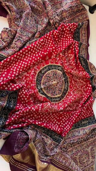 Bandhej silk handdone bhandhani pure gajji silk duppatta Red Dupatta embroidered